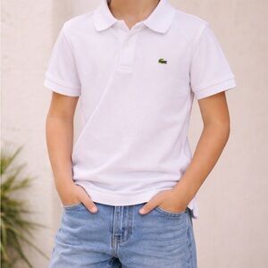 Lacoste Kids Polo Shirt size 40 in White with Green Logo